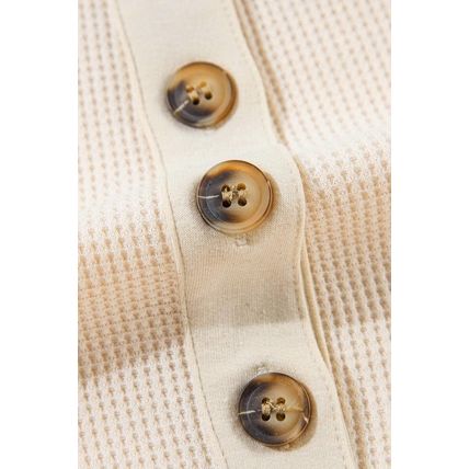 Jet Stream Waffle Long Sleeve Collar Half Button Loose Top