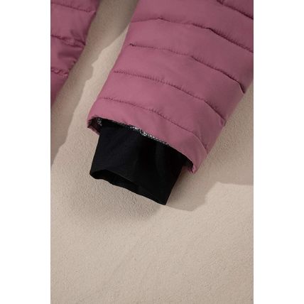 Burgundy Solid Color Quilted Zip-up Puffer Jacket