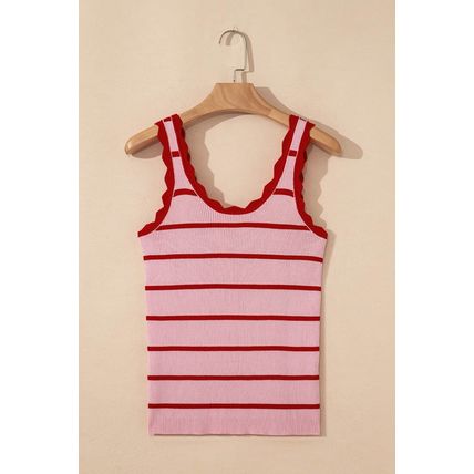 Rose Stripe Striped Scalloped Edge U Neck Sleeveless Sweater Vest