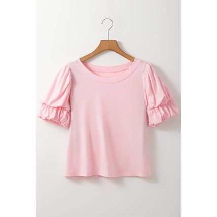 Light Pink Scoop Neck Bubble Sleeve Tee