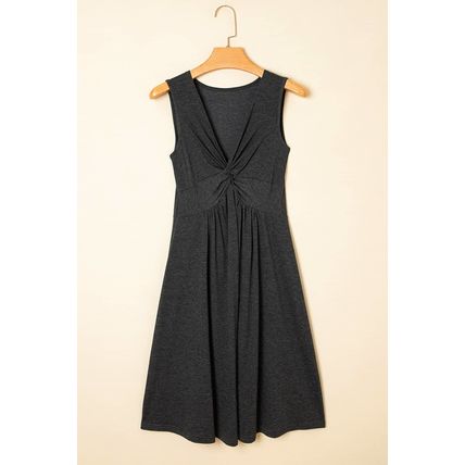 Carbon Grey Twisted Bust V Neck Sleeveless Dress