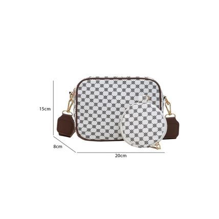 White Checkered Print PU Leather Shoulder Bag with Coin Wallet