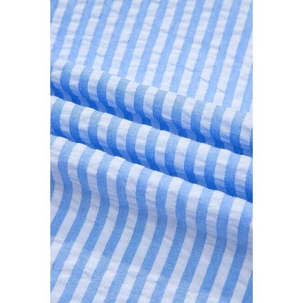 Sky Blue Striped Print Contrast Split Neck Dolman Sleeve Blouse
