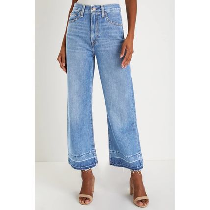 Dusk Blue Raw Hem Straight Leg Loose High Waist Jeans