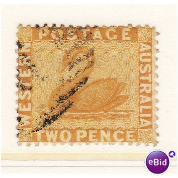 Western Australia 1864 sg 55 2d Yellow Fine used