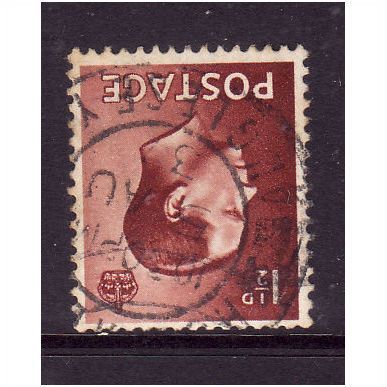 GREAT BRITAIN 1936 SG 459i ED VIII 1 1/2d RED BROWN WMK INVERTED FINE USED#4