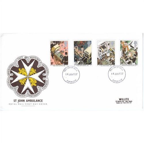 GREAT BRITAIN GB 1987 ST JOHN AMBULANCE BRIGADE FIRST DAY COVER DERBY CDS