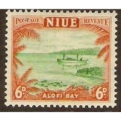 Niue KGVI 1950 6d Green & Brown Orange Mounted Mint MM SG 118 stamp Alofi Bay