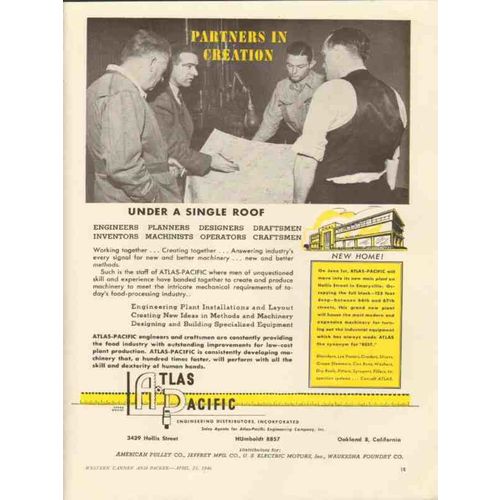 atlas-pacific engineering company 1946 partners in creation vintage ad