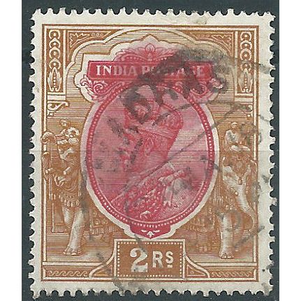 India 1913 SG187 2 Rupees Carmine & Brown Fine Used....