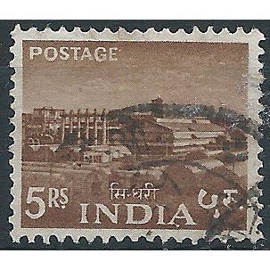 India 1955 SG370 5 Rupees Brown Fine Used . ..