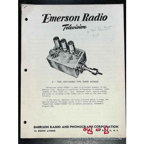 EMERSON 1951 TELEVISION TUNER 470606 TV SERVICE notes MANUAL