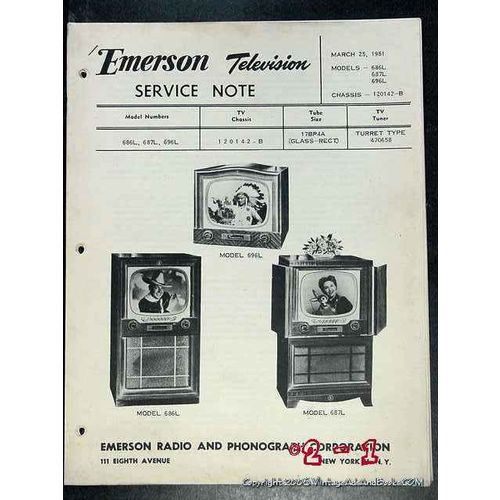 EMERSON 1951 TV model 866L 687L 696L Television Service Note