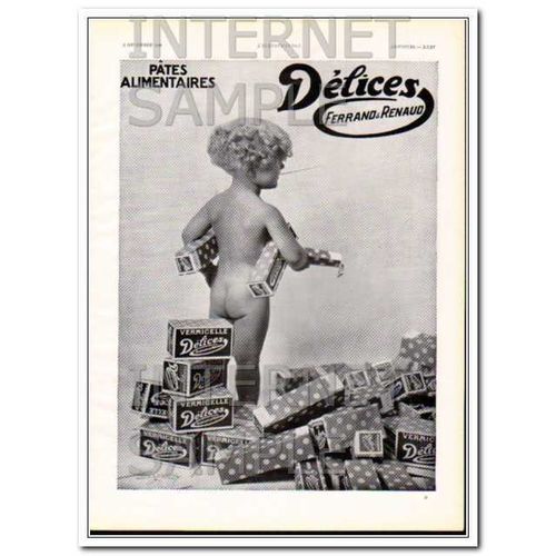 FERRAND AND RENAUD 1932 French DELICES naked baby pasta vintage ad