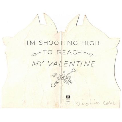VINTAGE ' VALENTINE CARD ' CAT with Bow/ hearted shaped arrow card 1930s
