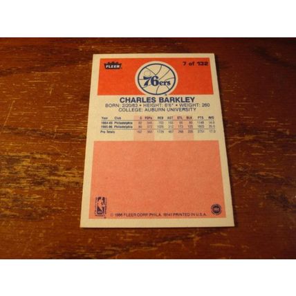 1986/87 Fleer , CHARLES BARKLEY, RC, HOF, 76ers, #7