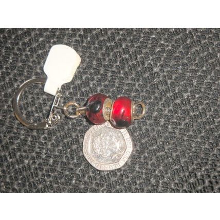 Two black spiders arachnid on red glass euro bead keyring bag phone