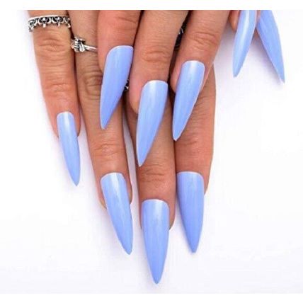 Long Stiletto False Nails Blue Full Cover Almond Press Set Fake 20 50 100 party