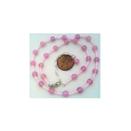Pink Opal Glass Beaded Choker Necklace