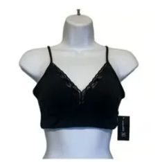 XXL I.N.C. International Concepts Womens Floral-Lace-Trim Brale Deep Black XXL