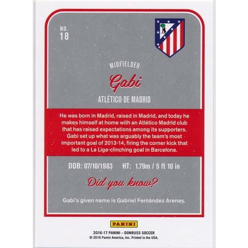 2016 Donruss Soccer 18 Gabi Atletico de Madrid