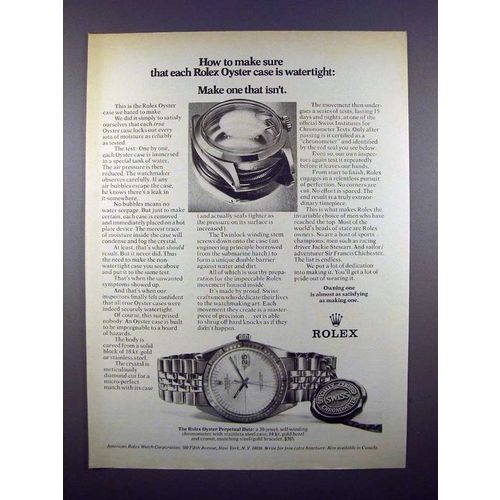 1972 Rolex Oyster Perpetual Date Watch Ad - Watertight!