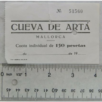 Vintage ticket: Cueva de Arta, Mallorca