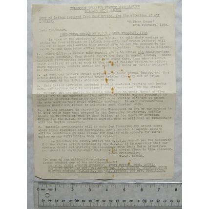 1960 letter Transport Salaried Staffs' Association Swindon re NUR strike
