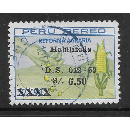PERU 1969 UNISSUED AGRARIAN REFORM STAMPS 6s.50 on 1s.90 SG 978 FINE USED
