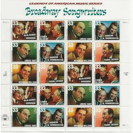 Broadway Songwriters 33 Cent Sheet of 20 Postage Stamps Scott 3350a