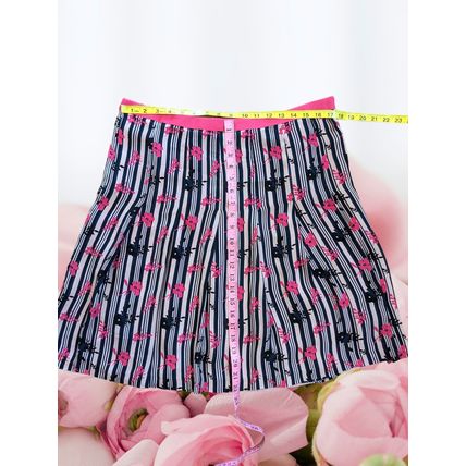 Vintage Alfani y2K Pleated Floral Striped Silk A-Line Skirt Navy Blue Pink 14