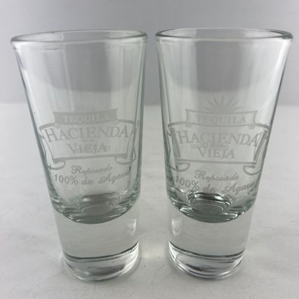 Tequila Hacienda Vieja Reposado Tall Shot Glass Shooter 4-1/4" SET Jigger Cissa