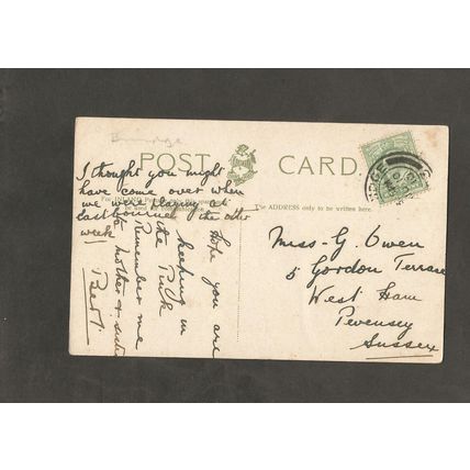 Genealogy Postcard Miss G Owen 5 Gordon Terrace West Ham Pevensey Sussex 1910