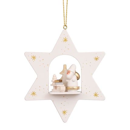 10-0905 - Christian Ulbricht Ornament - White Star With Santa and Sled - 3.75...