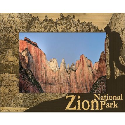 Zion National Park with Hiker Laser Engraved Wood Picture Frame Landscape 4x6