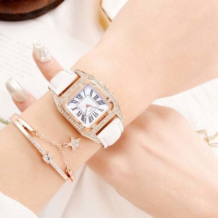 Women Fashion Tonneau Square Strap Quartz Watch, White, Red, Brown, Green, Black