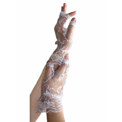 Black Fingerless Lace Gloves Wrist Length Ruffle Gothic Costume Accessory