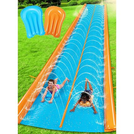 Sloosh Double Lane Water Slide,25Ft X 6Ft Heavy Duty Lawn Water Slip and Slide w