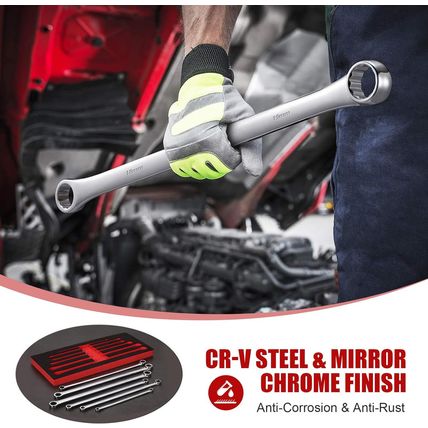 6-Piece Extra Long Double Box End Wrench Set Chrome Vanadium Steel Aviation Wren