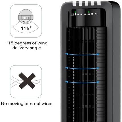 115° Oscillating Modern Tower Fan for Bedroom, 43'' Standing Fan with Remote, 7.