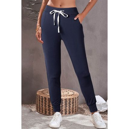 Navy Blue Drawstring Waist Pocketed Joggers