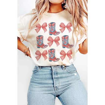 White Bowknot & Cowgirl Boots Graphic Tee