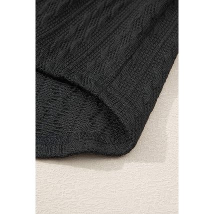 Black Textured Knit Side Pockets Open Front Cardigan