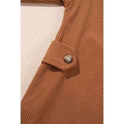 Cinnamon Corduroy Flap Pocket Button Up Round Hem Shacket