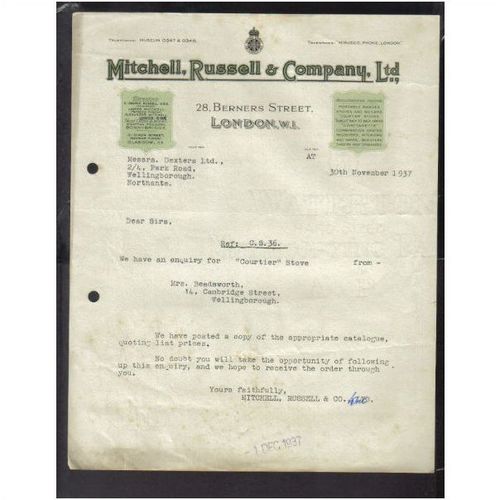 MITCHELL,RUSSELL & CO LTD,BERNERS ST,LONDON,W1 30NOV1937
