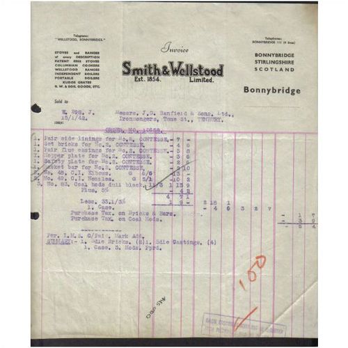 SMITH & WELLSTOOD LTD, "ESSE COOKER CO", BONNYBRIDGE,STIRLINGSHIRE  , 15-1-42