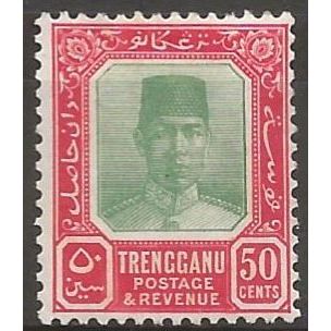 Trengganu 1921 SG41 50c Green & Bright Carmine Mounted Mint