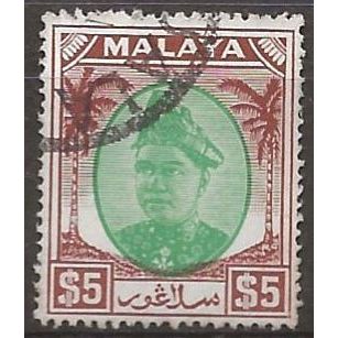 Selangor 1949 SG110 $5 Grey & Brown Very Fine Used .
