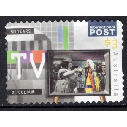 AUSTRALIA: 2025 50 YEARS OF COLOUR TV, USED SELF-ADHESVE INTERNATIONAL STAMP. #