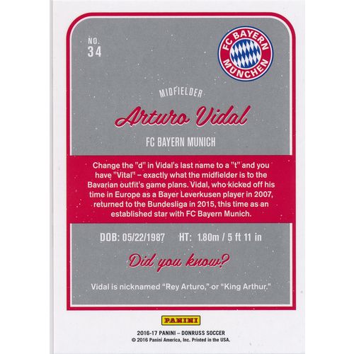 2016 Donruss Soccer 34 Arturo Vidal FC Bayern Munich